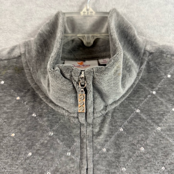 Quacker Factory 1X Grey Velour Vest Full Zip Silver Studs Rhinestones Quilted - Picture 3 of 9